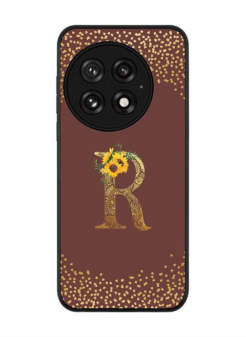 For OnePlus 13 5G Case,Slim fit Camera Protection, Shockproof Thin Phone cover  - Custom Floral Monogram - R  (Brown )
