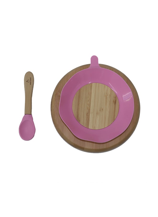 Mori Mori - Round Plate With Spoon And Silicone Suction - Pink - Image 1