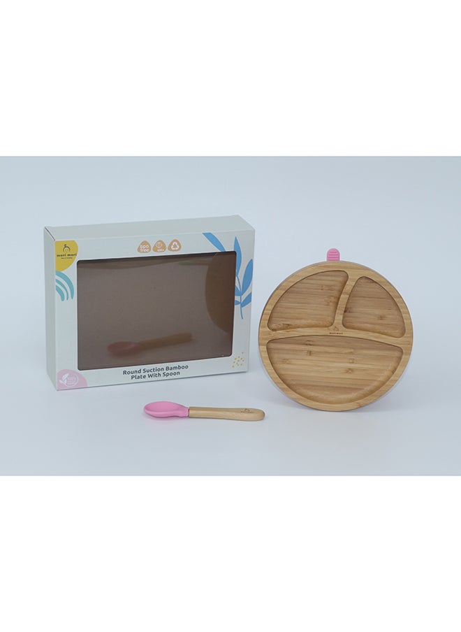 Mori Mori - Round Plate With Spoon And Silicone Suction - Pink - Image 1