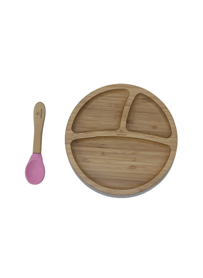 Mori Mori - Round Plate With Spoon And Silicone Suction - Pink - Image 1