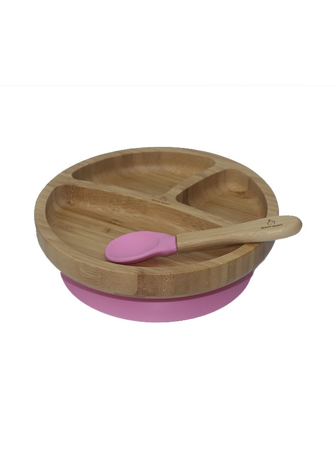 Mori Mori - Round Plate With Spoon And Silicone Suction - Pink - Image 1