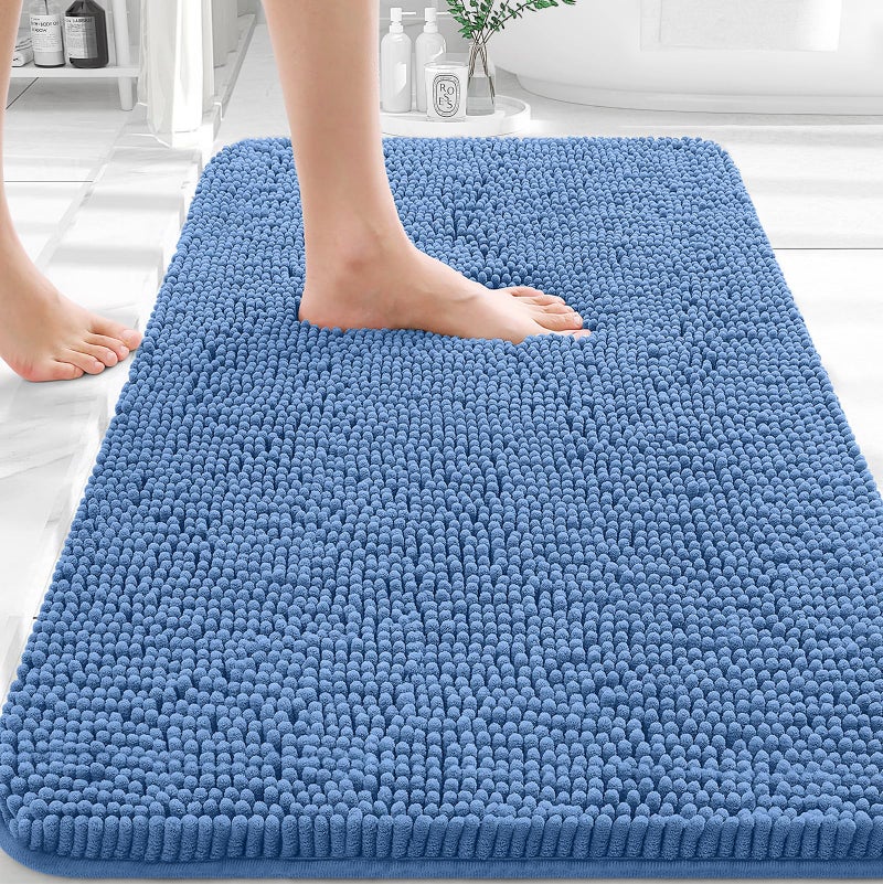 OLANLY Bathroom Rugs 30x20 Extra Soft Absorbent Chenille Bath Rugs Rubber Backing Quick Dry Machine Washable Bath Mats for Bathroom Floor Tub and Shower Home Decor Accessories Cornflower Blue - Image 2