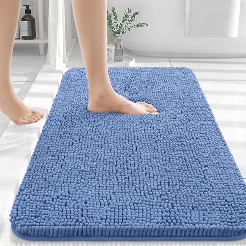 OLANLY Bathroom Rugs 30x20 Extra Soft Absorbent Chenille Bath Rugs Rubber Backing Quick Dry Machine Washable Bath Mats for Bathroom Floor Tub and Shower Home Decor Accessories Cornflower Blue - Image 3