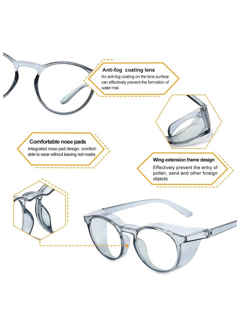 Safety Glasses Protection Goggles Anti Fog Eye Goggles with Side Shields Stylish Round Safety UV400 Protection Transparent Protective Goggles Blue Light for Men Womens Blue - Image 3