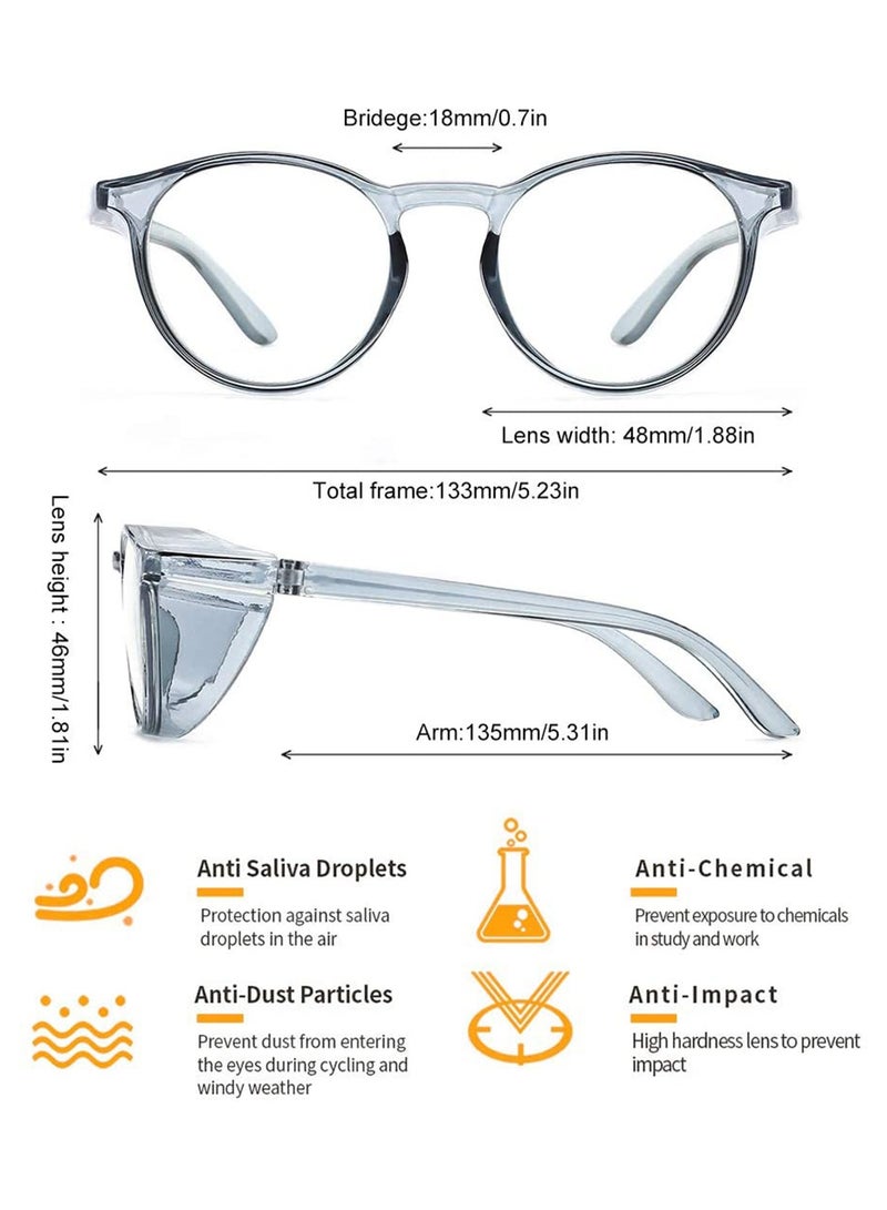 Safety Glasses Protection Goggles Anti Fog Eye Goggles with Side Shields Stylish Round Safety UV400 Protection Transparent Protective Goggles Blue Light for Men Womens Blue - Image 2