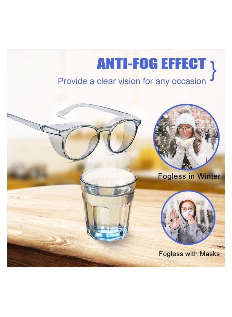 Safety Glasses Protection Goggles Anti Fog Eye Goggles with Side Shields Stylish Round Safety UV400 Protection Transparent Protective Goggles Blue Light for Men Womens Blue - Image 4