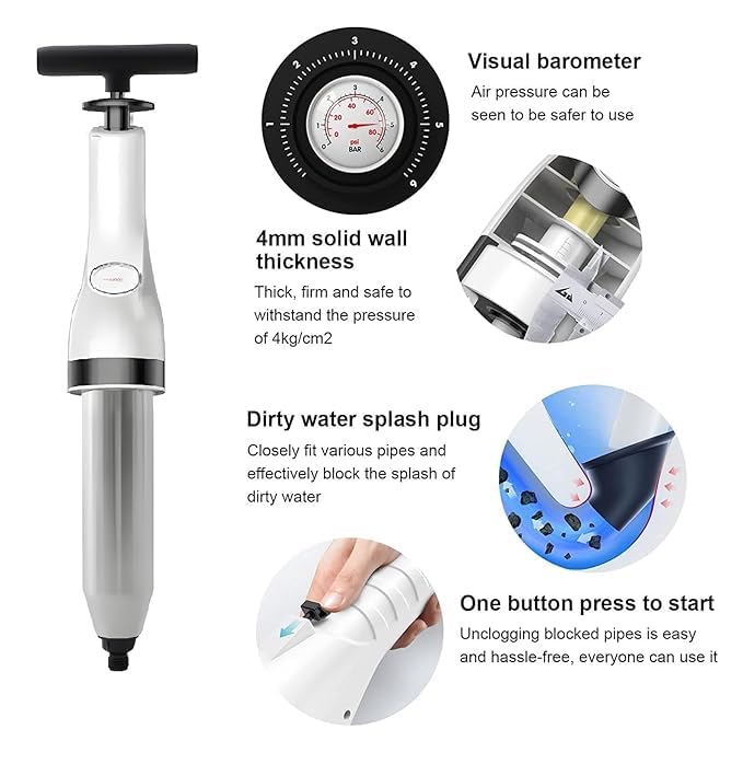 Vroxy Drain Cleaner Hair Clog Remover Air Blaster Toilet Plunger Kitchen Sink Dredge Tool Drain Cleaning Tool for Kitchen Bathtub Shower Sink Plunger 1Pcs - Image 5