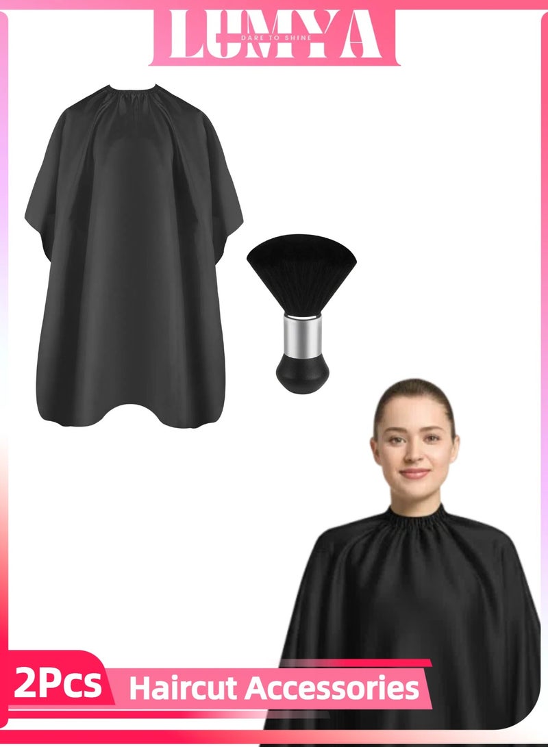 LUMYA 2PCS Hair Cutting Cape with Neck Duster Brush, Salon Cape Set for Barber, Haircut Accessories Kit, Professional Hair Cutting Tools, Black - Image 1