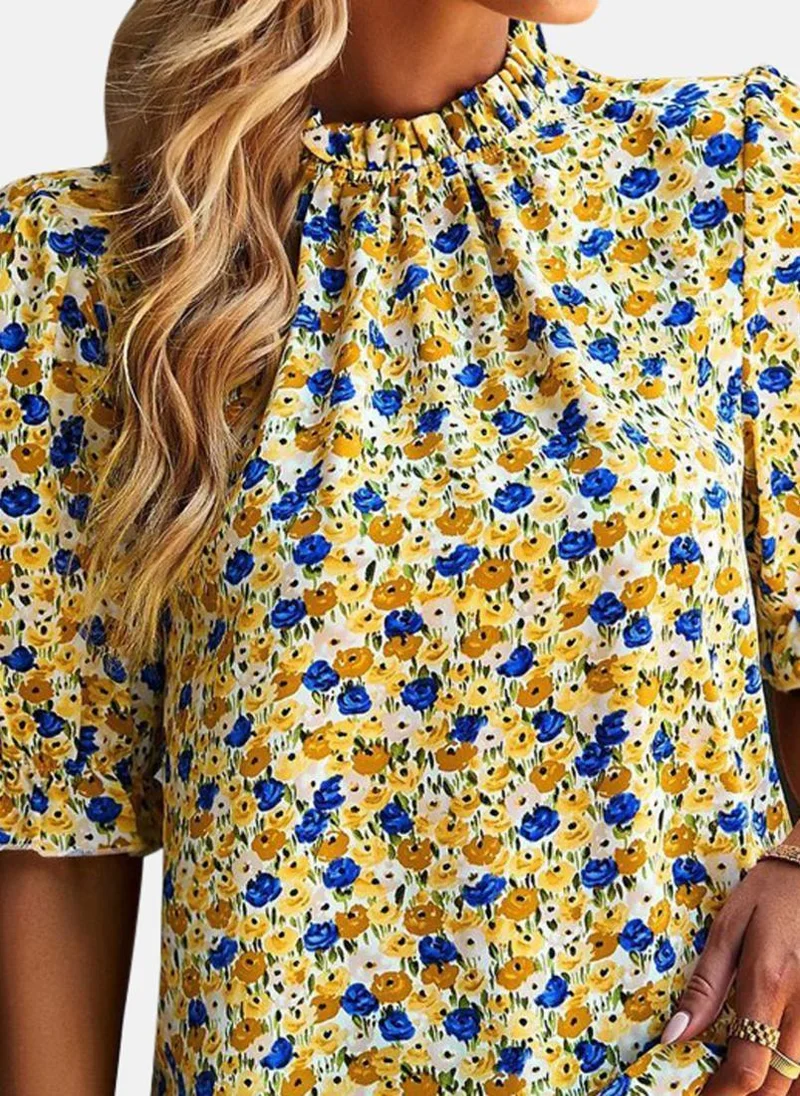 YUNIQEE Yellow High Neck Printed Top