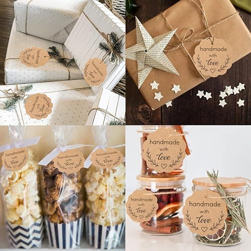 Mudrit Kraft Paper Tags, Handmade Gift Tags 3” Round Labels with Jute Twine, Scalloped Shaped, Perfect for Arts and Crafts, DIY, Wedding Party Favor - (Pack of 200) - Image 4
