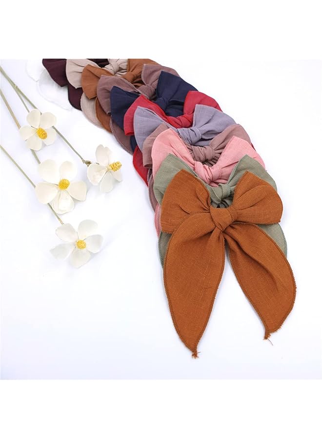 KASTWAVE Embroidered Big Bow Hair Clips Baby Girls Women Cotton Linen Hair Bow Clips Sailor Hair Fabric Hairpin Manual Hair Accessories 12 Pieces Color - Image 4