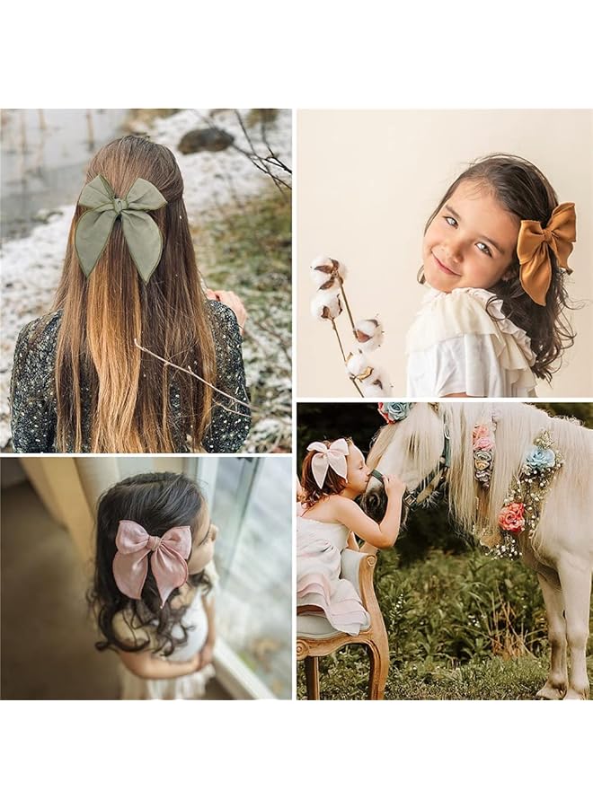 KASTWAVE Embroidered Big Bow Hair Clips Baby Girls Women Cotton Linen Hair Bow Clips Sailor Hair Fabric Hairpin Manual Hair Accessories 12 Pieces Color - Image 2