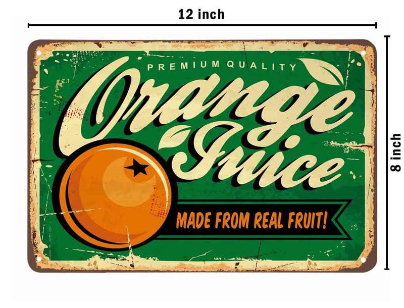 AOYEGO Orange Juice Tin Sign,Made from Real Fruit Green Vintage Metal Tin Signs for Cafes Bars Pubs Shop Wall Decorative Funny Retro Signs for Men Women 8x12 Inch - Image 2