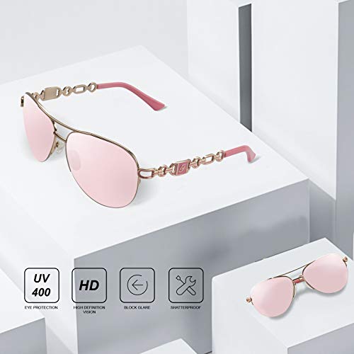 FONHCOO Aviator Sunglasses for Women Pink Mirrored Lens UV Protection Round Metal Frame Vintage Eyewear - Image 2