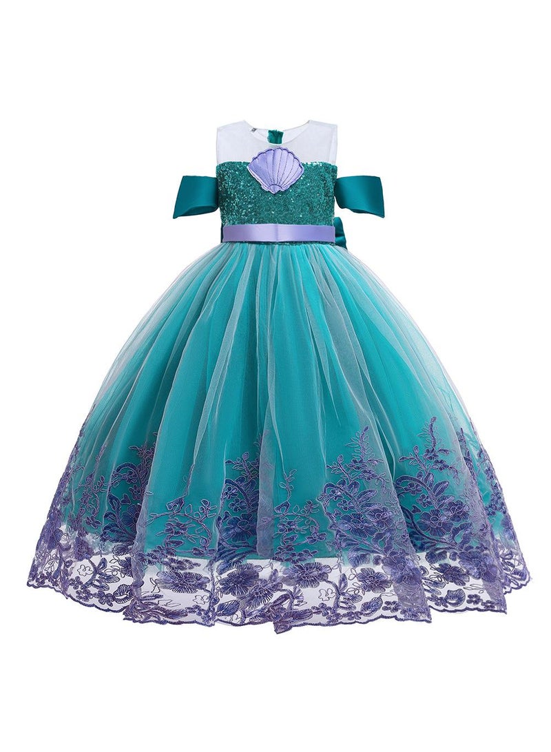 Children's cosplay clothing mermaid mesh sequins shell princess dress girl dress performance dress 130cm - Image 1