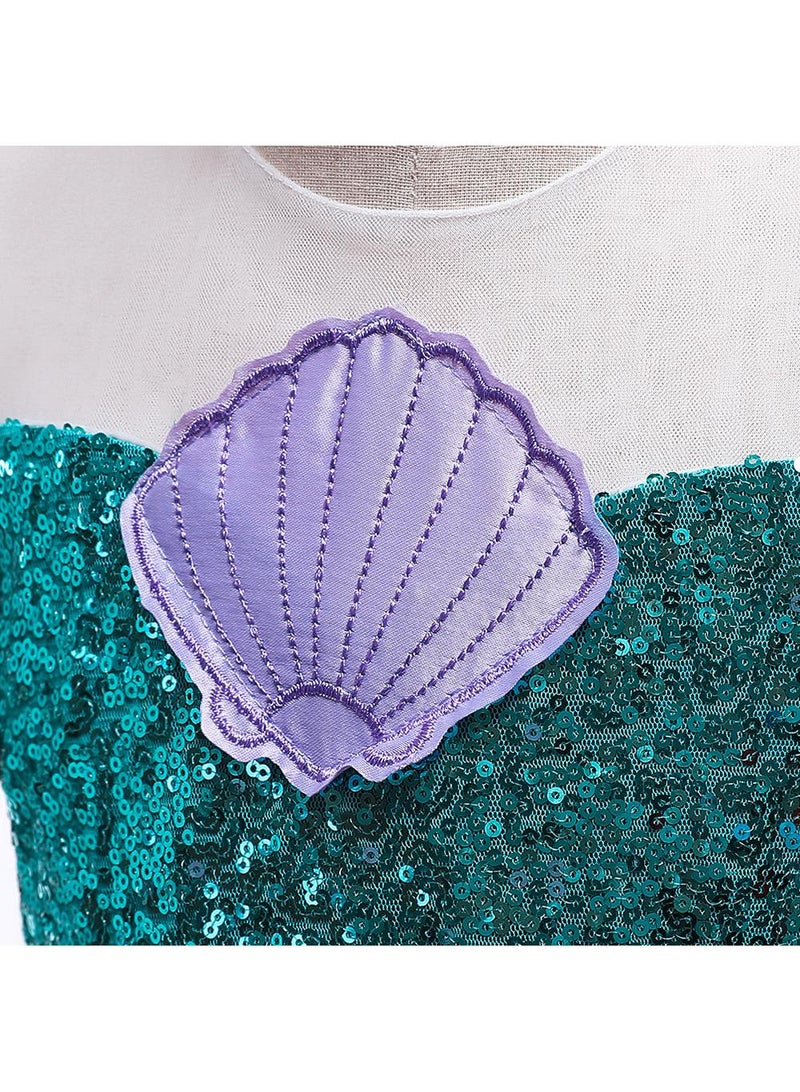 Children's cosplay clothing mermaid mesh sequins shell princess dress girl dress performance dress 130cm - Image 4