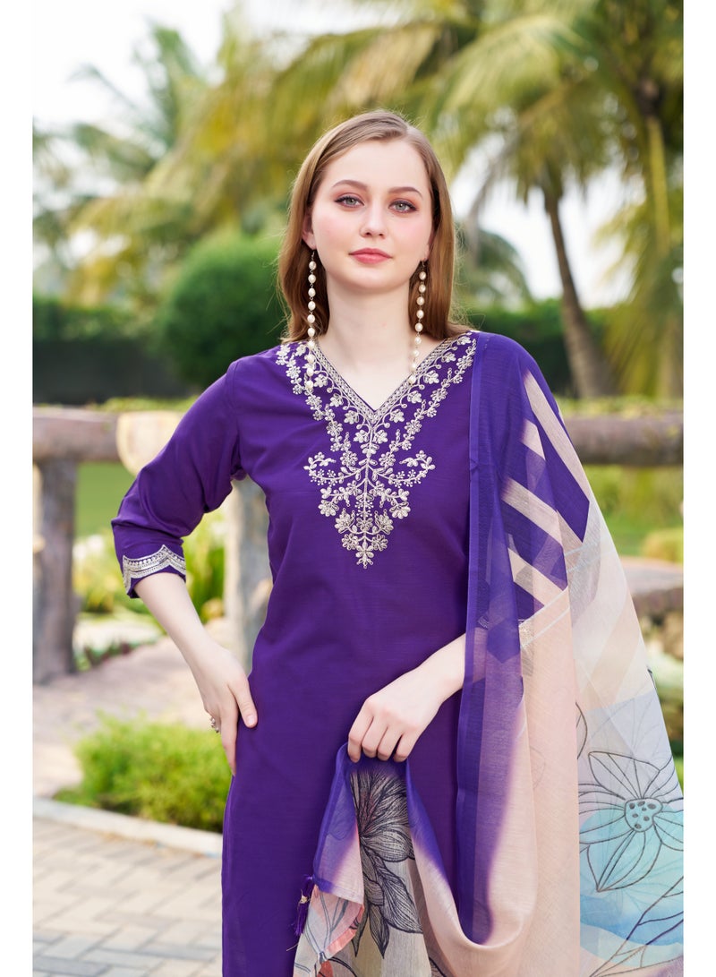 VISHVA CREATION Embroidered Purple Kurta Suit Set for Women - Image 5
