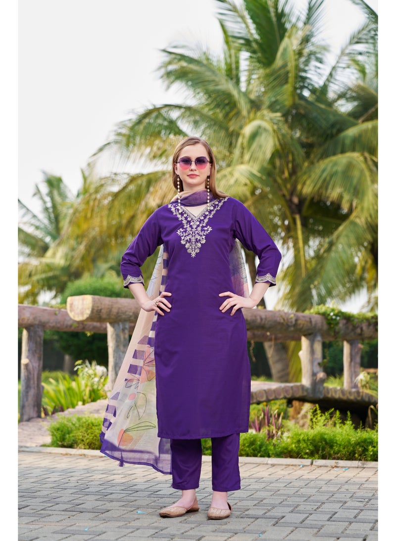VISHVA CREATION Embroidered Purple Kurta Suit Set for Women - Image 2