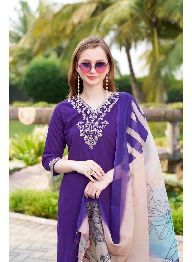 VISHVA CREATION Embroidered Purple Kurta Suit Set for Women - Image 4