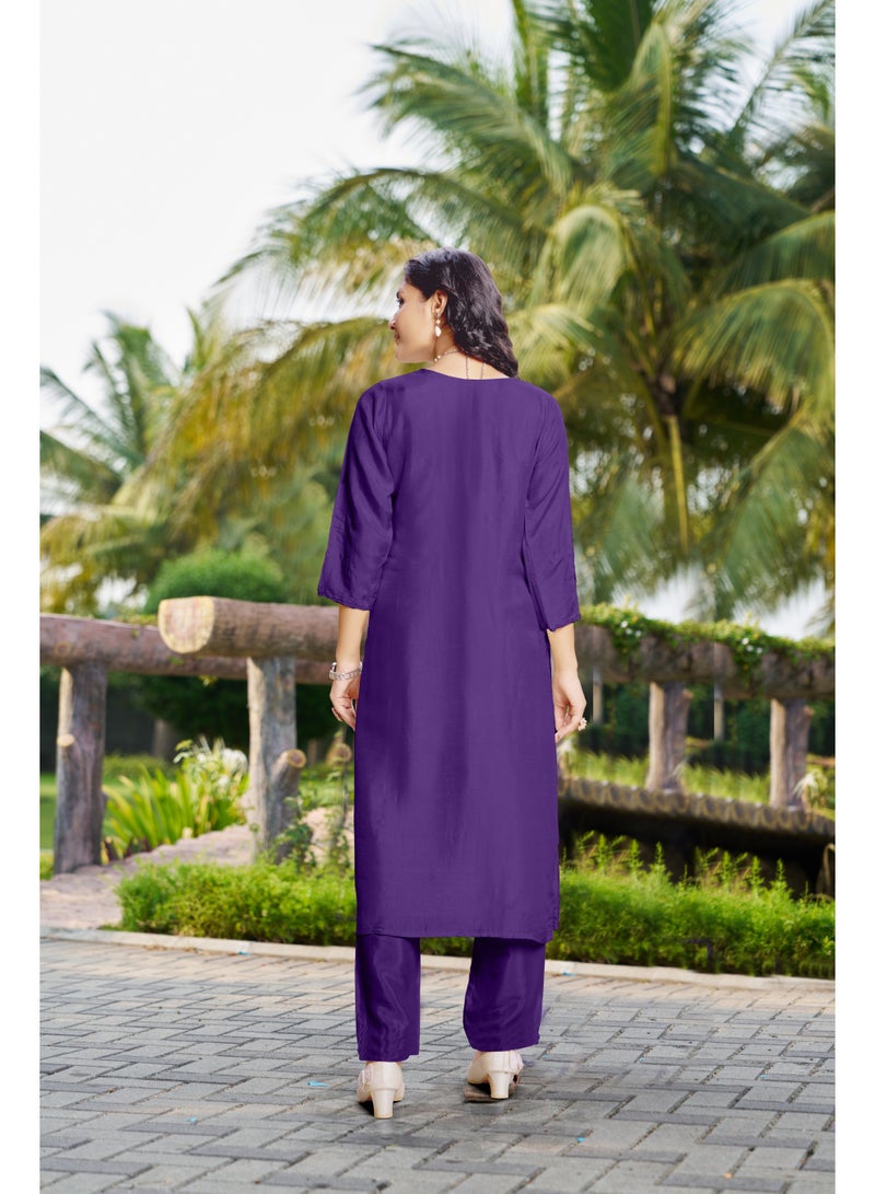 VISHVA CREATION Embroidered Purple Kurta Suit Set for Women - Image 3