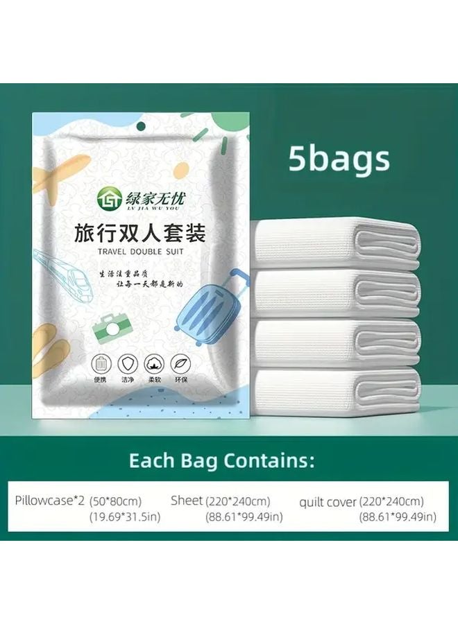 أغطية أسرّة بيضاء قابلة للتخلص مقاس سرير مزدوج مع غطاء لحاف ووسادتين 94 × 86 بوصة للفنادق والسفر والتخييم - Image 4