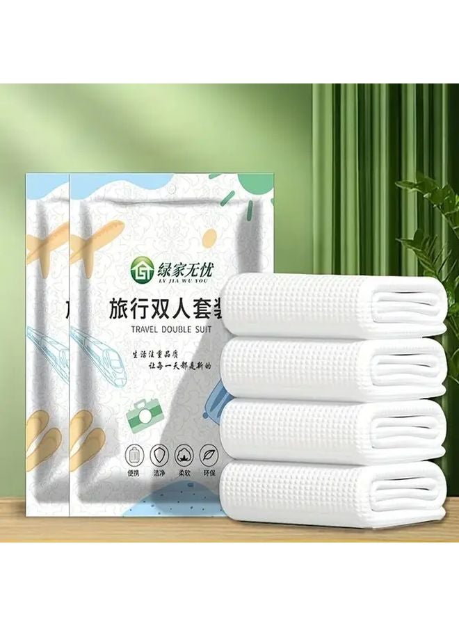 أغطية أسرّة بيضاء قابلة للتخلص مقاس سرير مزدوج مع غطاء لحاف ووسادتين 94 × 86 بوصة للفنادق والسفر والتخييم - Image 2