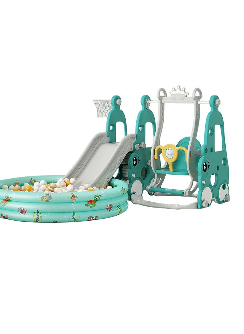 MaBaby 6 in 1 Kids Slide and Swing Set, Indoor/Outdoor Playground for Toddlers Car Combination Slide Children Swing with Closed Pedal Spot/Soft Ball Pool  - Image 1