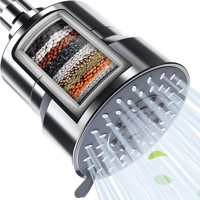 HZYH Filtered Shower Head with 15-Stage Water Filter, 5 Spray Modes, High Pressure Handheld Shower Head, Removable Cartridge, Hard Water Softener, for Bathroom Use, Chrome Finish - Image 1
