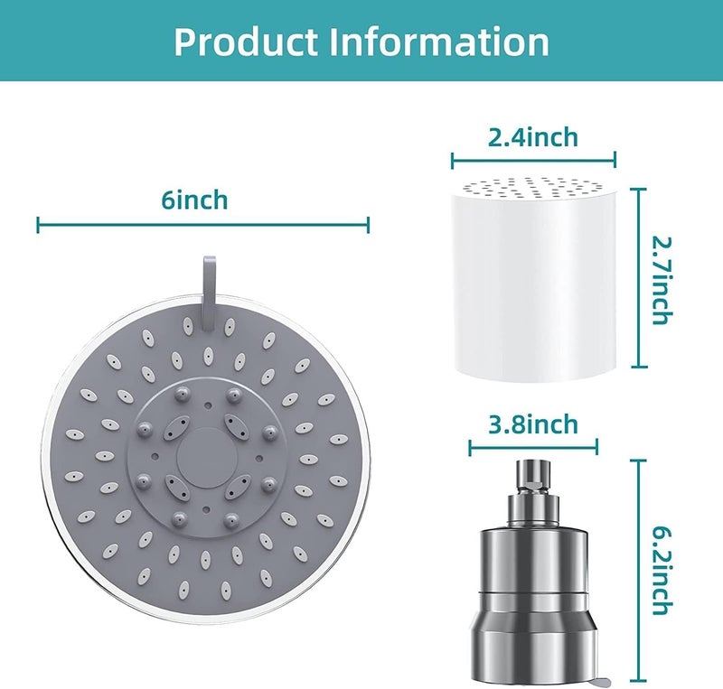 HZYH Filtered Shower Head with 15-Stage Water Filter, 5 Spray Modes, High Pressure Handheld Shower Head, Removable Cartridge, Hard Water Softener, for Bathroom Use, Chrome Finish - Image 2