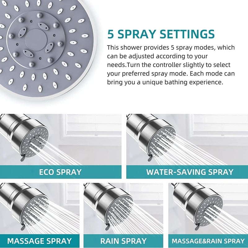 HZYH Filtered Shower Head with 15-Stage Water Filter, 5 Spray Modes, High Pressure Handheld Shower Head, Removable Cartridge, Hard Water Softener, for Bathroom Use, Chrome Finish - Image 5