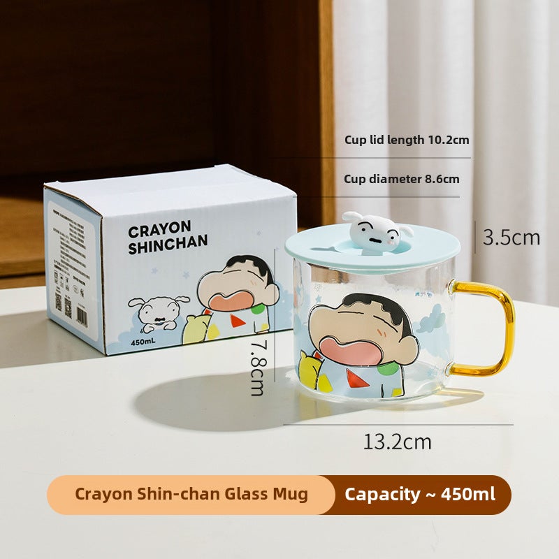 Crayon Shinchan Licensed Glass Mug with Lid Blue