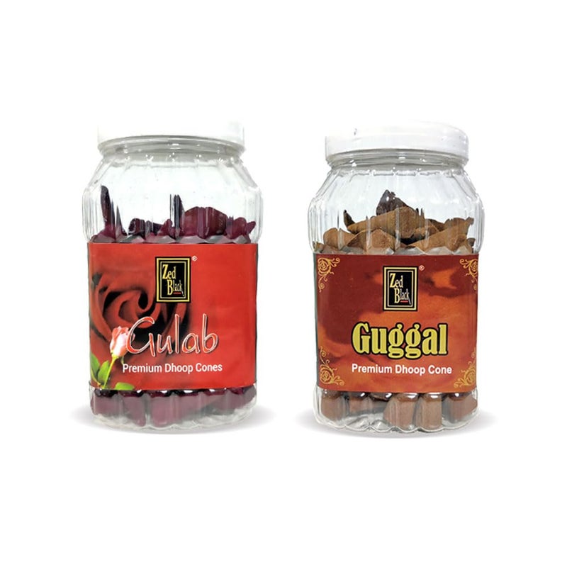 Zed Black Dhoop Cones in Jar Packing Incense Dhoop Cones 2 Fragrances Gulab Guggal Combo Assorted Pack of 2