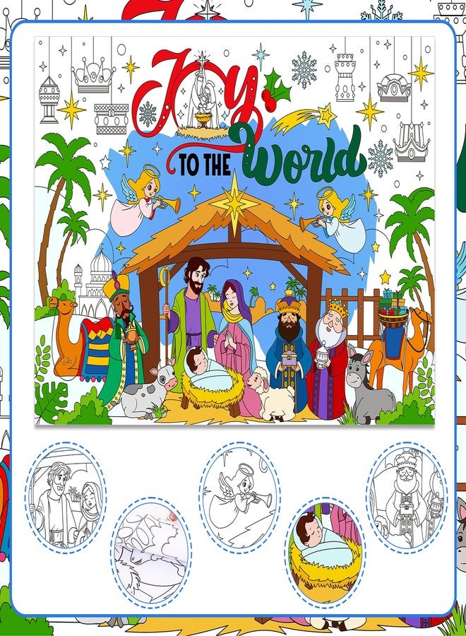 HOWAF Christmas Joy to The World Coloring Poster with 24 pcs Paint Pens, Jumbo Paper Coloring Banner, Religious Nativity Scene Tablecloth Christmas Party Favors Holiday Activities - Image 3
