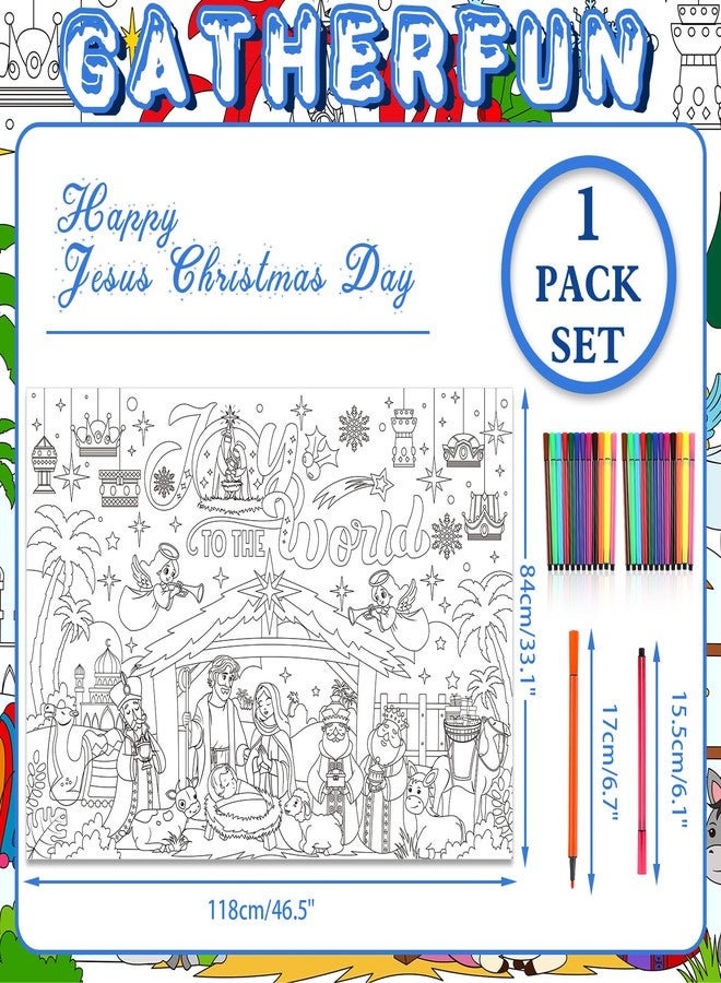 HOWAF Christmas Joy to The World Coloring Poster with 24 pcs Paint Pens, Jumbo Paper Coloring Banner, Religious Nativity Scene Tablecloth Christmas Party Favors Holiday Activities - Image 2