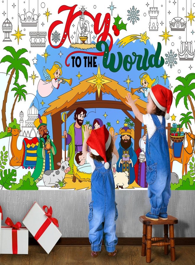 HOWAF Christmas Joy to The World Coloring Poster with 24 pcs Paint Pens, Jumbo Paper Coloring Banner, Religious Nativity Scene Tablecloth Christmas Party Favors Holiday Activities - Image 5