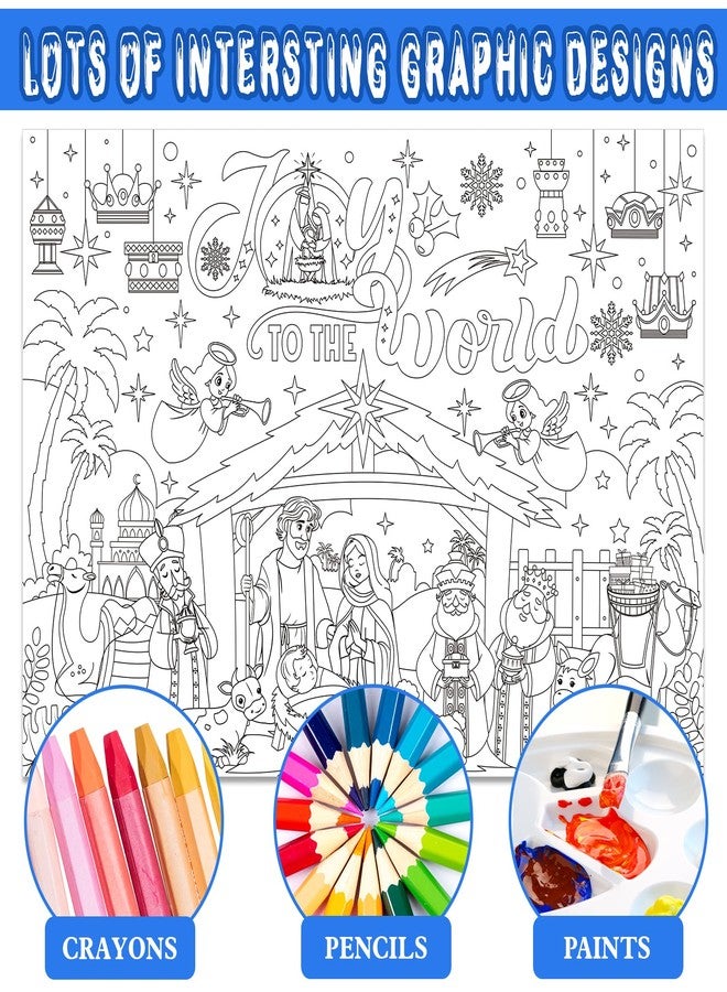 HOWAF Christmas Joy to The World Coloring Poster with 24 pcs Paint Pens, Jumbo Paper Coloring Banner, Religious Nativity Scene Tablecloth Christmas Party Favors Holiday Activities - Image 4