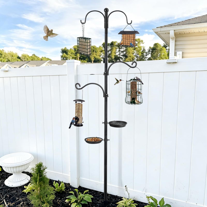 KOLAKO Bird Feeder Pole, Bird Feeding Station 88 Inch Shepherds Hooks for Outdoor Heavy Duty 1 Inch Dia Humming Birds Feeder Stand Hanger Post with 4 Hooks, Water Bowl and Birds Seed Tray - Image 5