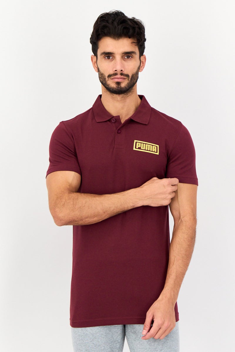 PUMA قميص بولو قصير الأكمام للرجال بتصميم نحيف، بورغندي - Image 1