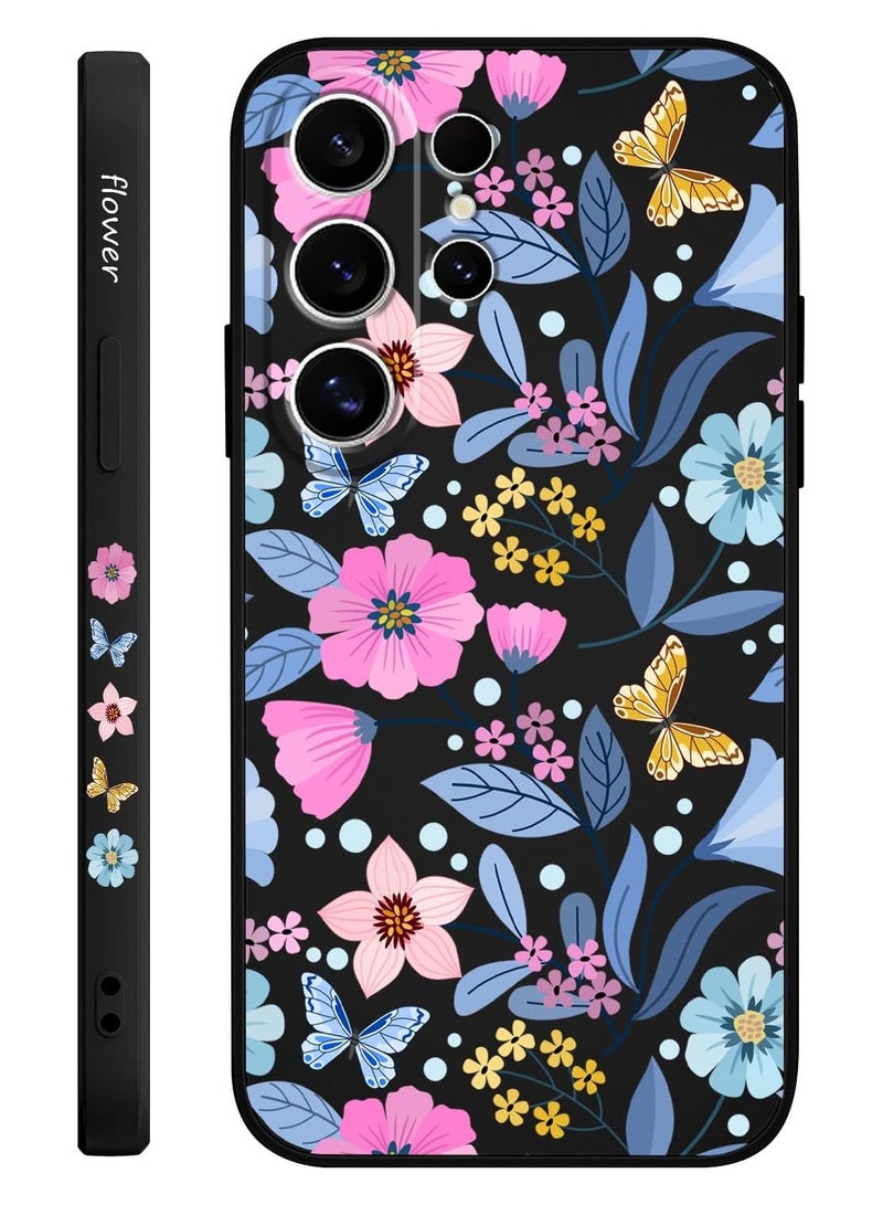 لـهاتف Samsung Galaxy S25 Ultra، غطاء هاتف بنقشات إبداعية، نحيف، غير قابل للانزلاق، وخفيف الوزن لهاتف Galaxy S25 Ultra بحجم 6.9 بوصة – زهرة باللون الأسود - Image 1