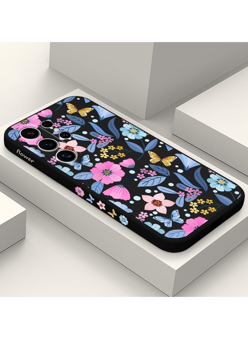 لـهاتف Samsung Galaxy S25 Ultra، غطاء هاتف بنقشات إبداعية، نحيف، غير قابل للانزلاق، وخفيف الوزن لهاتف Galaxy S25 Ultra بحجم 6.9 بوصة – زهرة باللون الأسود - Image 2