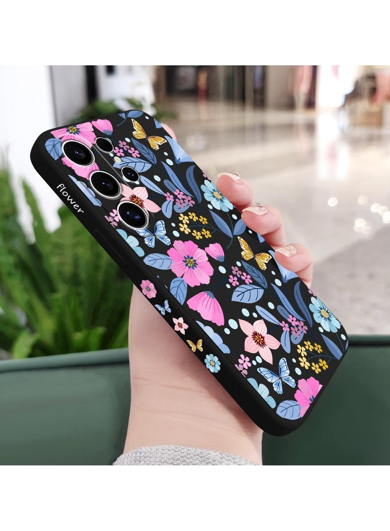 لـهاتف Samsung Galaxy S25 Ultra، غطاء هاتف بنقشات إبداعية، نحيف، غير قابل للانزلاق، وخفيف الوزن لهاتف Galaxy S25 Ultra بحجم 6.9 بوصة – زهرة باللون الأسود - Image 3