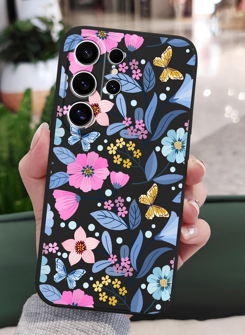 لـهاتف Samsung Galaxy S25 Ultra، غطاء هاتف بنقشات إبداعية، نحيف، غير قابل للانزلاق، وخفيف الوزن لهاتف Galaxy S25 Ultra بحجم 6.9 بوصة – زهرة باللون الأسود - Image 4