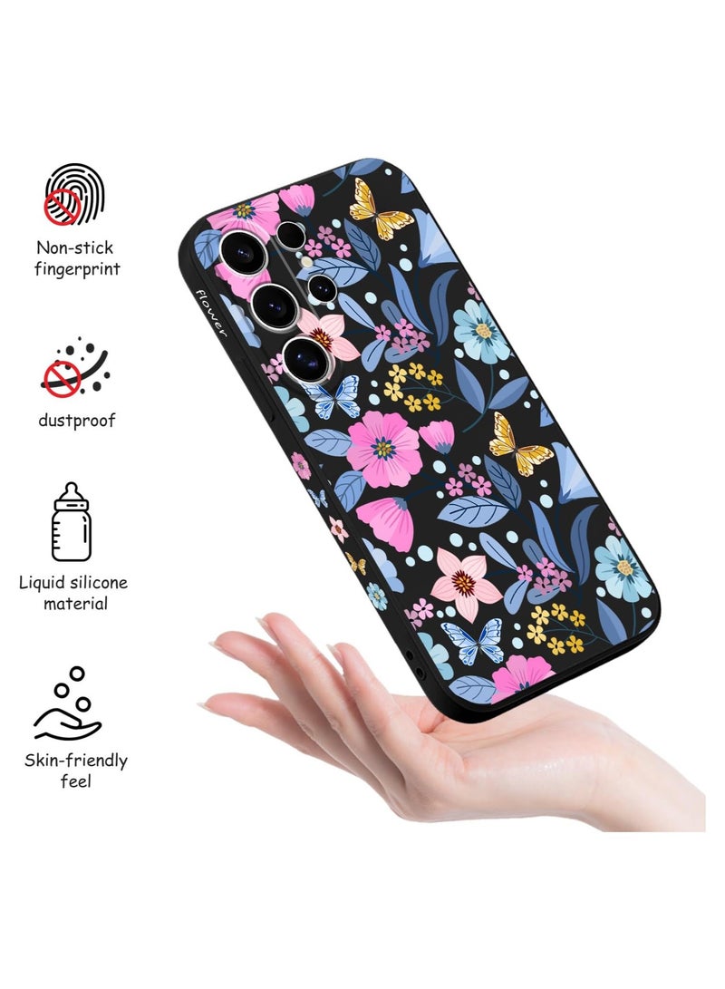 لـهاتف Samsung Galaxy S25 Ultra، غطاء هاتف بنقشات إبداعية، نحيف، غير قابل للانزلاق، وخفيف الوزن لهاتف Galaxy S25 Ultra بحجم 6.9 بوصة – زهرة باللون الأسود - Image 5