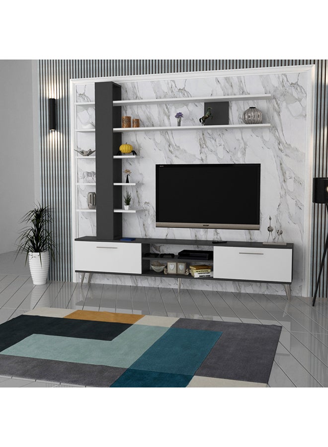 ستايلش هوم طاولة تلفزيون مع رفوف ابيض ورمادي - TV07 - Image 1