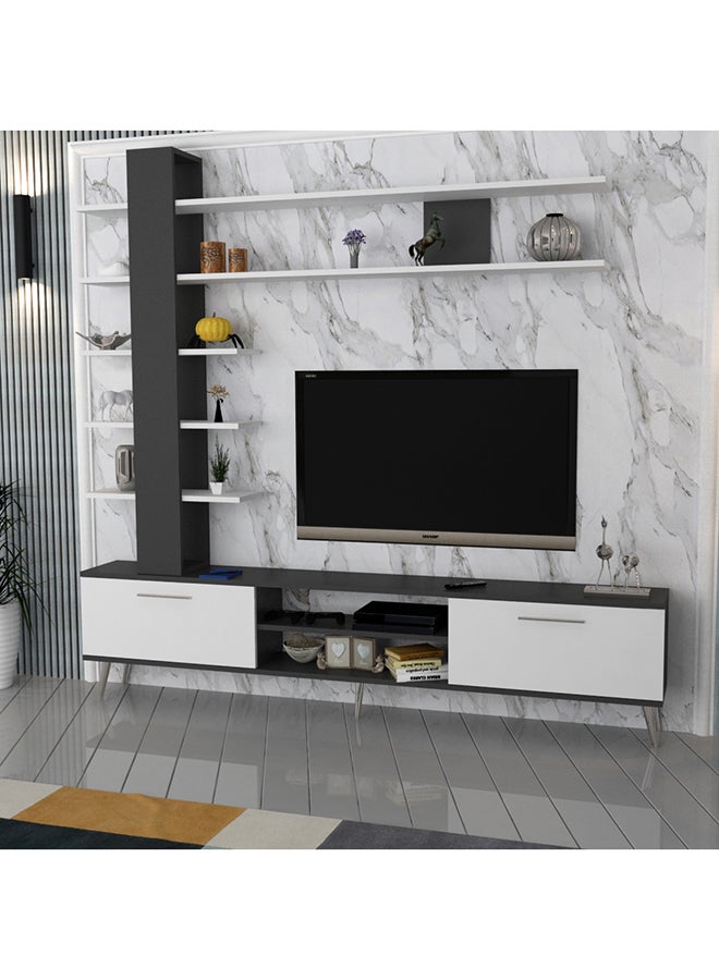 ستايلش هوم طاولة تلفزيون مع رفوف ابيض ورمادي - TV07 - Image 3