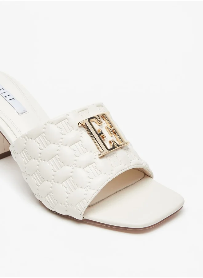ELLE Women's Monogram Embossed Slip-On Sandals with Block Heel