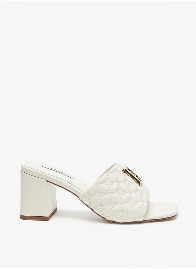 ELLE Women's Monogram Embossed Slip-On Sandals with Block Heel