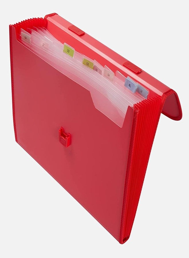 حافظة ملفات بلاستيكية قابلة للتوسيع من شاينينج زون، 13 جيبًا، لحفظ المستندات بحجم كبير A4 وورق الرسائل، مزودة بمقبض حمل، مناسبة للمدرسة والمكتب والمنزل ومنظم الشهادات (عبوة واحدة، لون أحمر). - Image 3