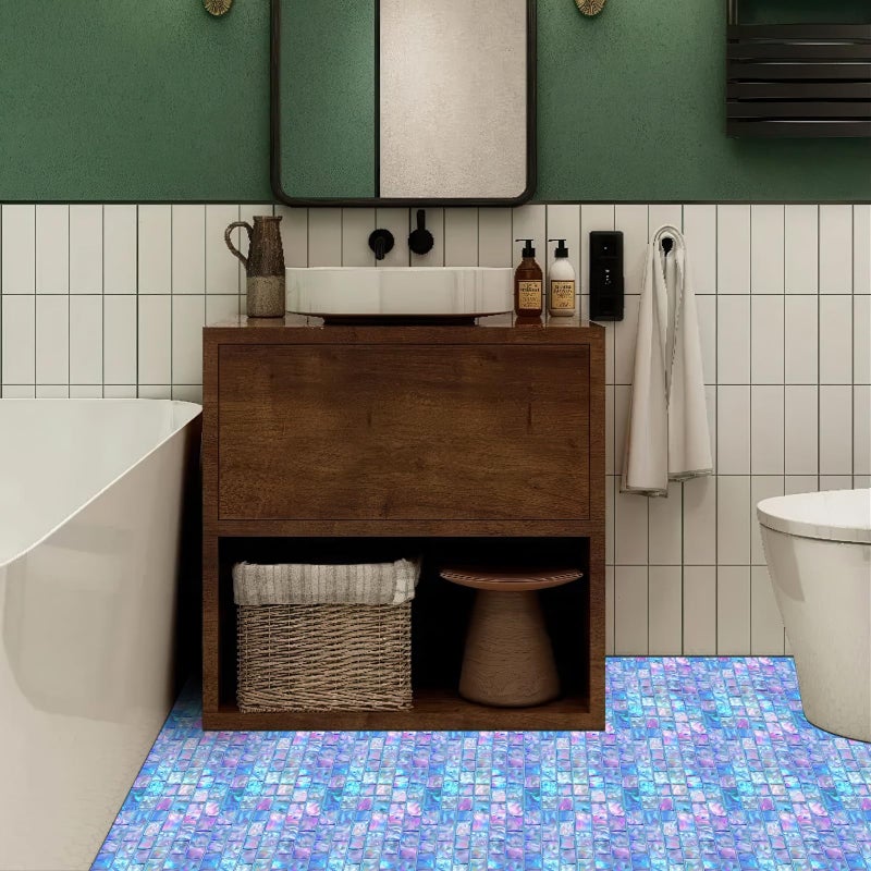 HOMETITUTE 10PCS 12x12 Inch Iridescent Glass Look Peel and Stick Floor Tiles Removable Self Adhesive PVC Vinyl Flooring Stickers Holographic Backsplash Tile Stickers for Bathroom Kitchen Decor - Image 4