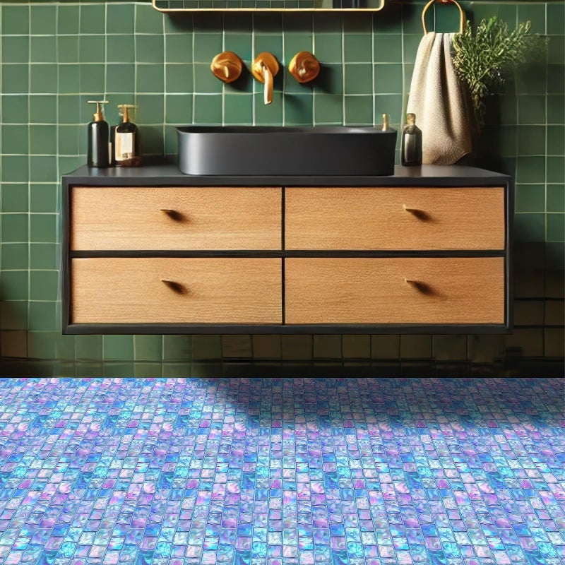 HOMETITUTE 10PCS 12x12 Inch Iridescent Glass Look Peel and Stick Floor Tiles Removable Self Adhesive PVC Vinyl Flooring Stickers Holographic Backsplash Tile Stickers for Bathroom Kitchen Decor - Image 2